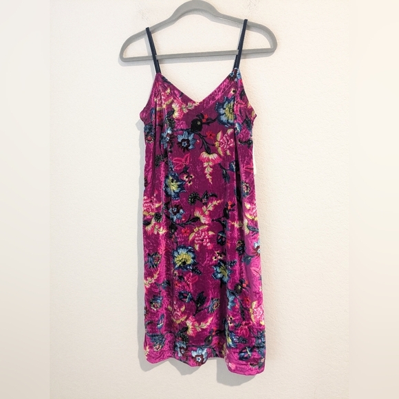Anthropologie Purple Floral Velvet Sleeveless Shania Mini Slip Dress Tropical - Picture 4 of 10